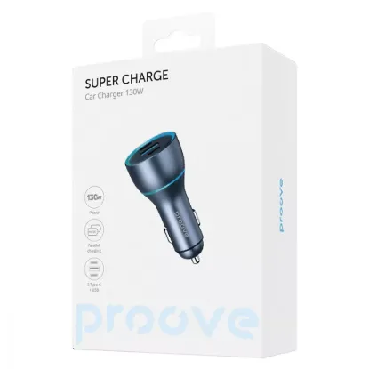 Зарядка 12V Proove Super Charge 130W 2 Type-C + USB Metal Grey