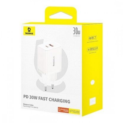 Зарядка 220V Baseus Cube Fast Charger C+U 30W White