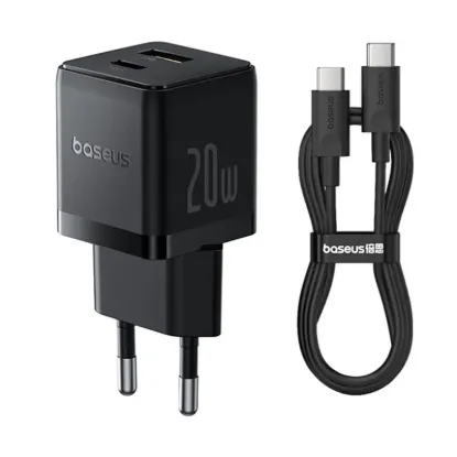 Зарядка 220V Baseus Palm Fast Charger 1C 20W EU Cable Type-C to Type-C 60W 1m Black