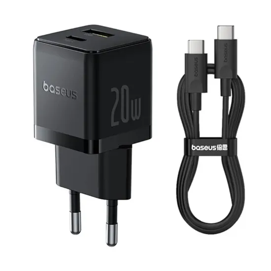 Зарядка 220V Baseus Palm Fast Charger 1C 20W EU Cable Type-C to Type-C 60W 1m Black