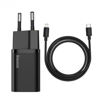 Зарядка 220V Baseus Super Si Quick Charger 1C 25W EU + Type-C - Type-C Cable Black