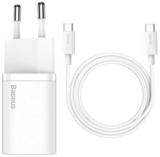 Зарядка 220V Baseus Super Si Quick Charger 1C 25W EU + Type-C - Type-C Cable White