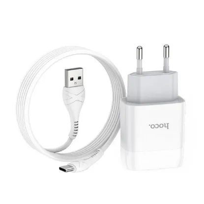 Зарядка 220V HOCO C72A 1USB/2.1A + Type-C Cable White