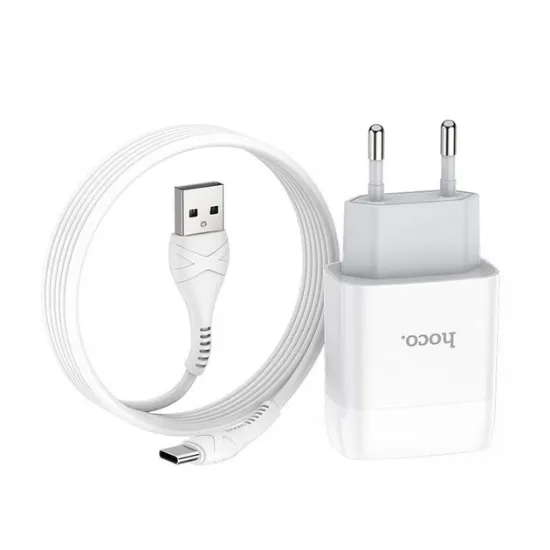 Зарядка 220V HOCO C72A 1USB/2.1A + Type-C Cable White