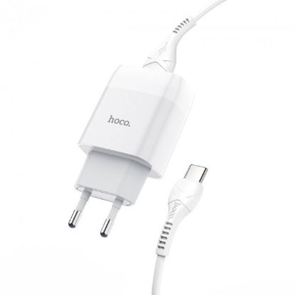 Зарядка 220V HOCO C73A 2.4A 2xUSB + Type-C Cable White