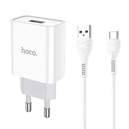 Зарядка 220V HOCO C81A 1USB/2.1A + Type-C Cable White