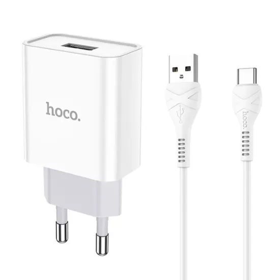 Зарядка 220V HOCO C81A 1USB/2.1A + Type-C Cable White