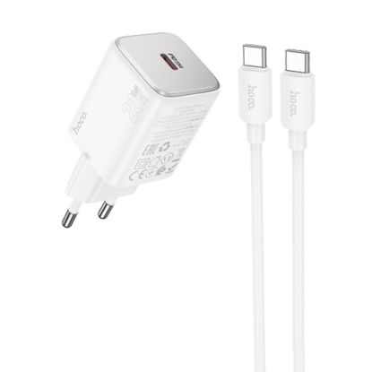 Зарядка 220V HOCO N40 PD20W/1xType-C + Type-C to Type-C Cable White