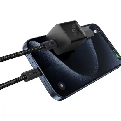Зарядка 220V Baseus GaN5 Fast Charger (mini) 1C 30W EU + C - C Cable Black