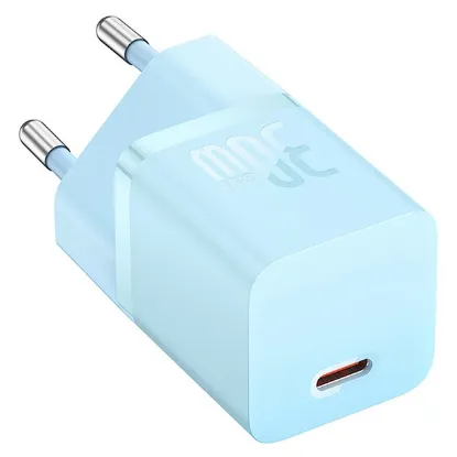 Зарядка 220V Baseus GaN5 Fast Charger (mini) 1C 30W EU + C - C Cable Blue