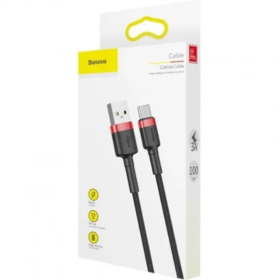 Кабелі Baseus Type-C 2A 3m Cafule CATKLF-U91 Red Black