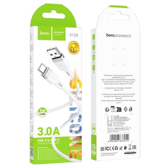 Кабелі HOCO X109 Type-C 3.0A 1.0m White