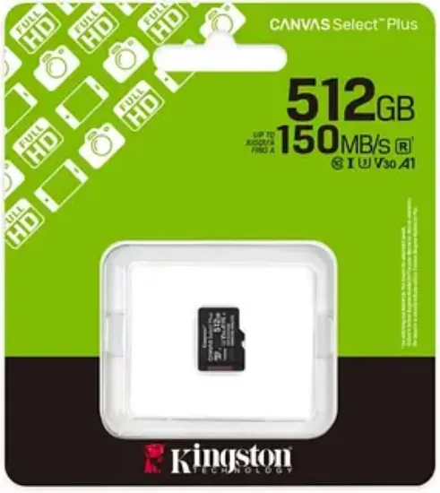 Карта памяті Kingston microSDXC 512Gb Canvas Select Plus C10 UHS-1 U3 A1 R150 mB/s