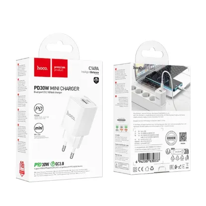Зарядка 220V HOCO C149A PD30W/QC3.0/1xUSB/1xType-C + C-L Cable White