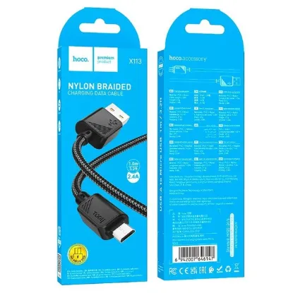 Кабелі HOCO X113 microUSB 2.4A 1.0m Black