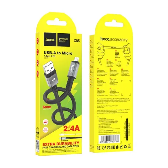 Кабелі HOCO X85 microUSB 2.4A 1.0m Black