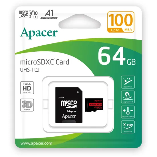 Карта памяті Apacer microSDXC 64Gb U1 A1 V10 100mB/s + adapter
