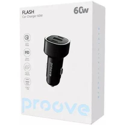 Зарядка 12V Proove Flash 60W 2 Type-C+USB Black