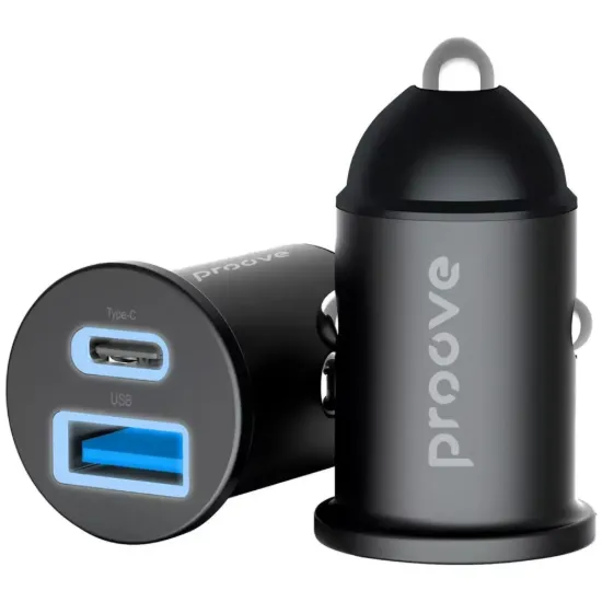 Зарядка 12V Proove Tiny Power 30W Type-C + USB Black