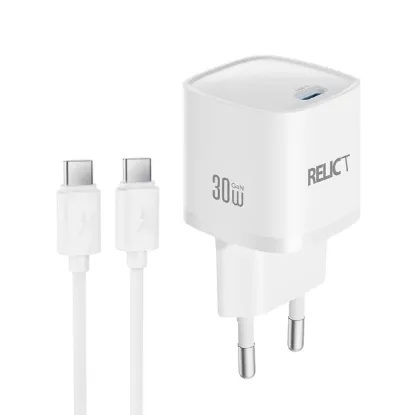 Зарядка 220V Relict JetMini GaN 30W/1xType-C + Type-C Cable White