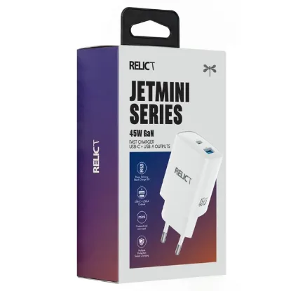 Зарядка 220V Relict JetMini GaN 45W/1xUSB/1xType-C White