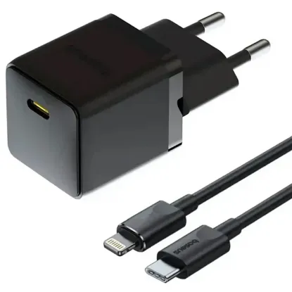 Зарядка 220V Baseus Palm Fast Charger 1C 20W EU + Type-C - Lightning Cable Black