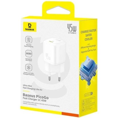 Зарядка 220V Baseus PicoGo GaN Fast Charger 45W Type-C White