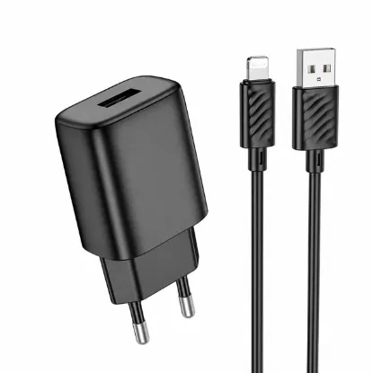 Зарядка 220V HOCO C134A 12W/1xUSB + Lightning Cable Black