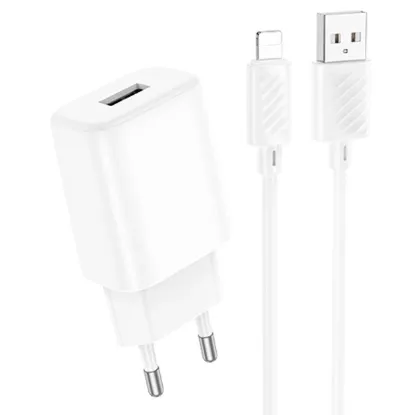 Зарядка 220V HOCO C134A 12W/1xUSB + Lightning Cable White