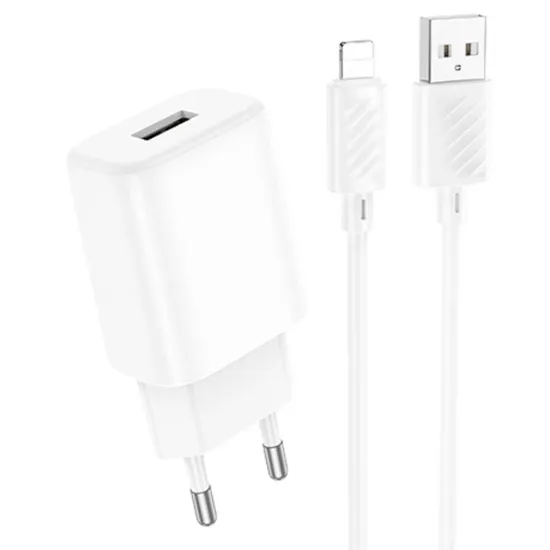 Зарядка 220V HOCO C134A 12W/1xUSB + Lightning Cable White