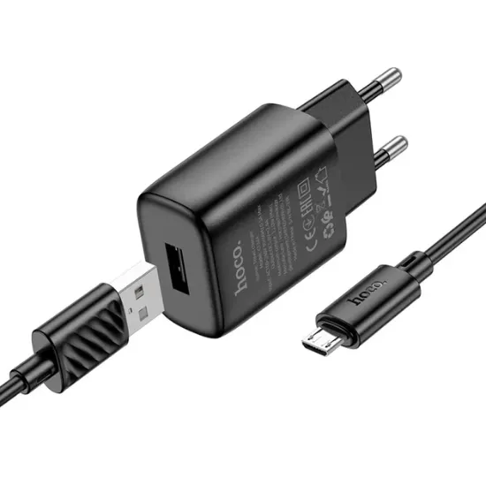 Зарядка 220V HOCO C134A 12W/1xUSB + microUSB Cable Black