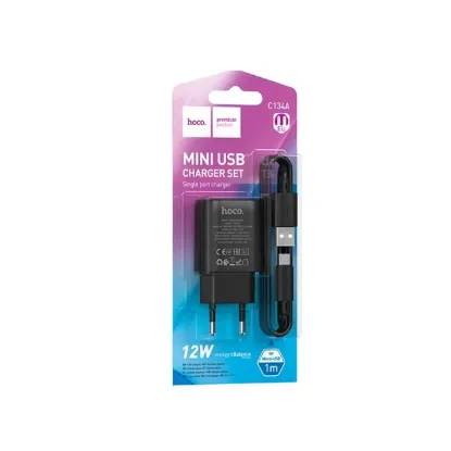 Зарядка 220V HOCO C134A 12W/1xUSB + microUSB Cable Black