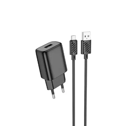 Зарядка 220V HOCO C134A 12W/1xUSB + microUSB Cable Black