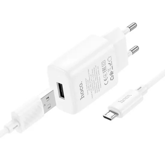 Зарядка 220V HOCO C134A 12W/1xUSB + microUSB Cable White