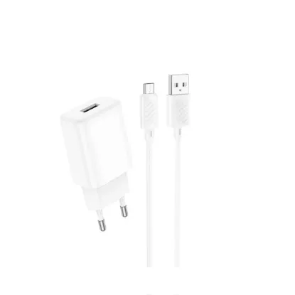 Зарядка 220V HOCO C134A 12W/1xUSB + microUSB Cable White