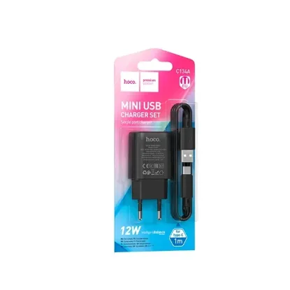 Зарядка 220V HOCO C134A 12W/1xUSB + Type-C Cable Black
