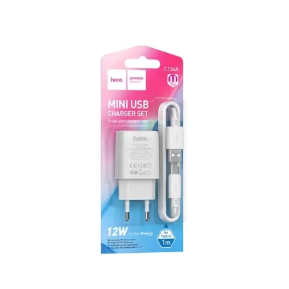 Зарядка 220V HOCO C134A 12W/1xUSB + Type-C Cable White