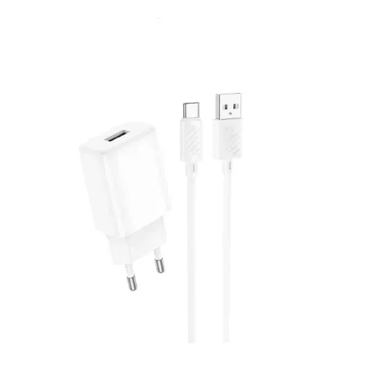 Зарядка 220V HOCO C134A 12W/1xUSB + Type-C Cable White