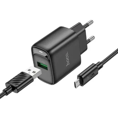 Зарядка 220V HOCO C140A 18W/QC3.0/1xUSB + microUSB Cable Black