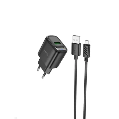 Зарядка 220V HOCO C140A 18W/QC3.0/1xUSB + microUSB Cable Black
