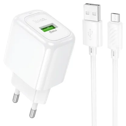 Зарядка 220V HOCO CS52A 18W/QC3.0/1xUSB + microUSB Cable White