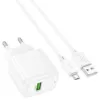 Зарядка 220V HOCO CS52A 18W/QC3.0/1xUSB + microUSB Cable White