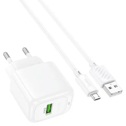Зарядка 220V HOCO CS52A 18W/QC3.0/1xUSB + microUSB Cable White
