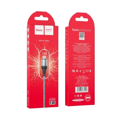 Кабелі HOCO X50 microUSB 2.4A 1.0m Gray